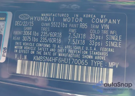 2017 Hyundai Santa Fe Limited from USA, damaged, VIN KM8SN4HF6HU170065